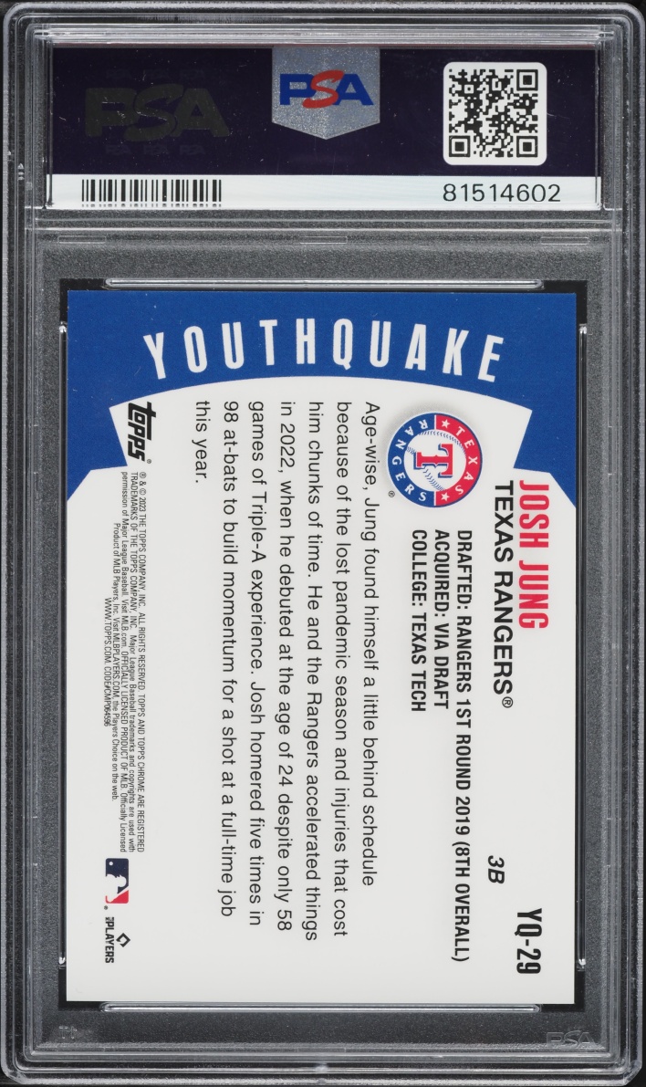 2023 Topps Chrome Youthquake Gold Josh Jung ROOKIE /50 PSA 10 GEM MINT