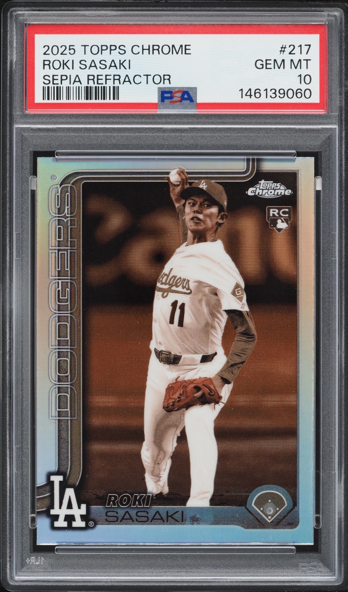 2025 Topps Chrome Sepia Refractor Roki Sasaki #217 PSA 10 GEM MINT