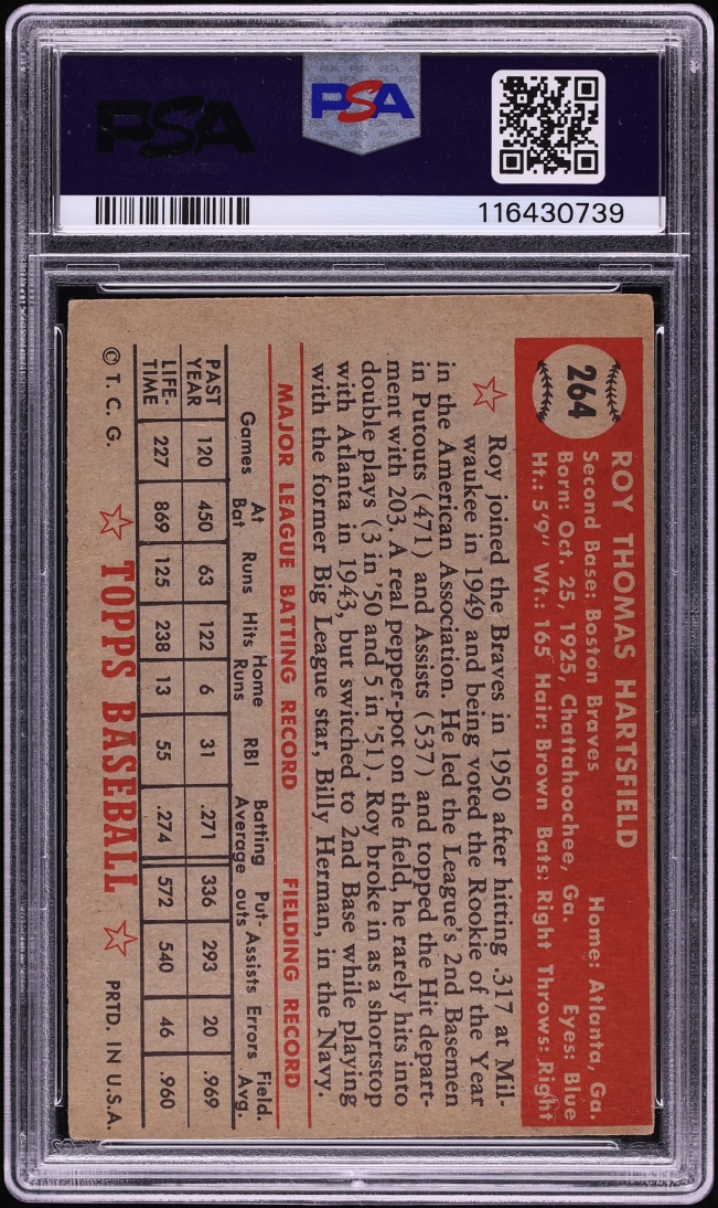 1952 Topps Roy Hartsfield #264 PSA 3 VG