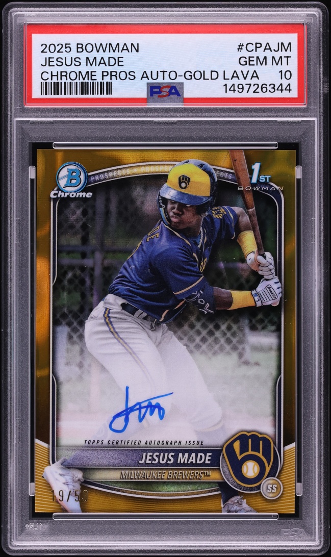 2025 Bowman Chrome Gold Lava Jesus Made PROSPECT AUTO /50 #CPAJM PSA 10 GEM MINT