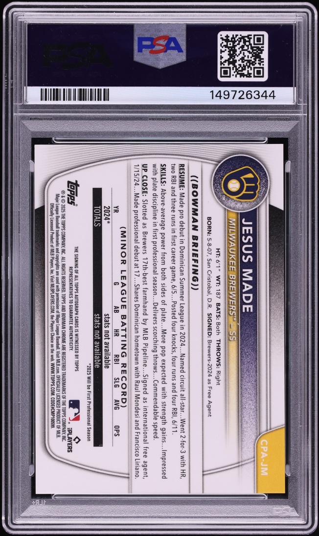 2025 Bowman Chrome Gold Lava Jesus Made PROSPECT AUTO /50 #CPAJM PSA 10 GEM MINT