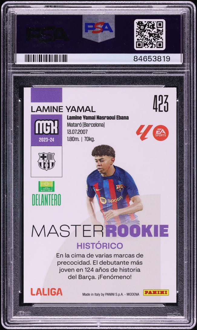 2023 Panini La Liga Mega Cracks EA Sports Master Lamine Yamal ROOKIE #423 PSA 10 GEM MINT