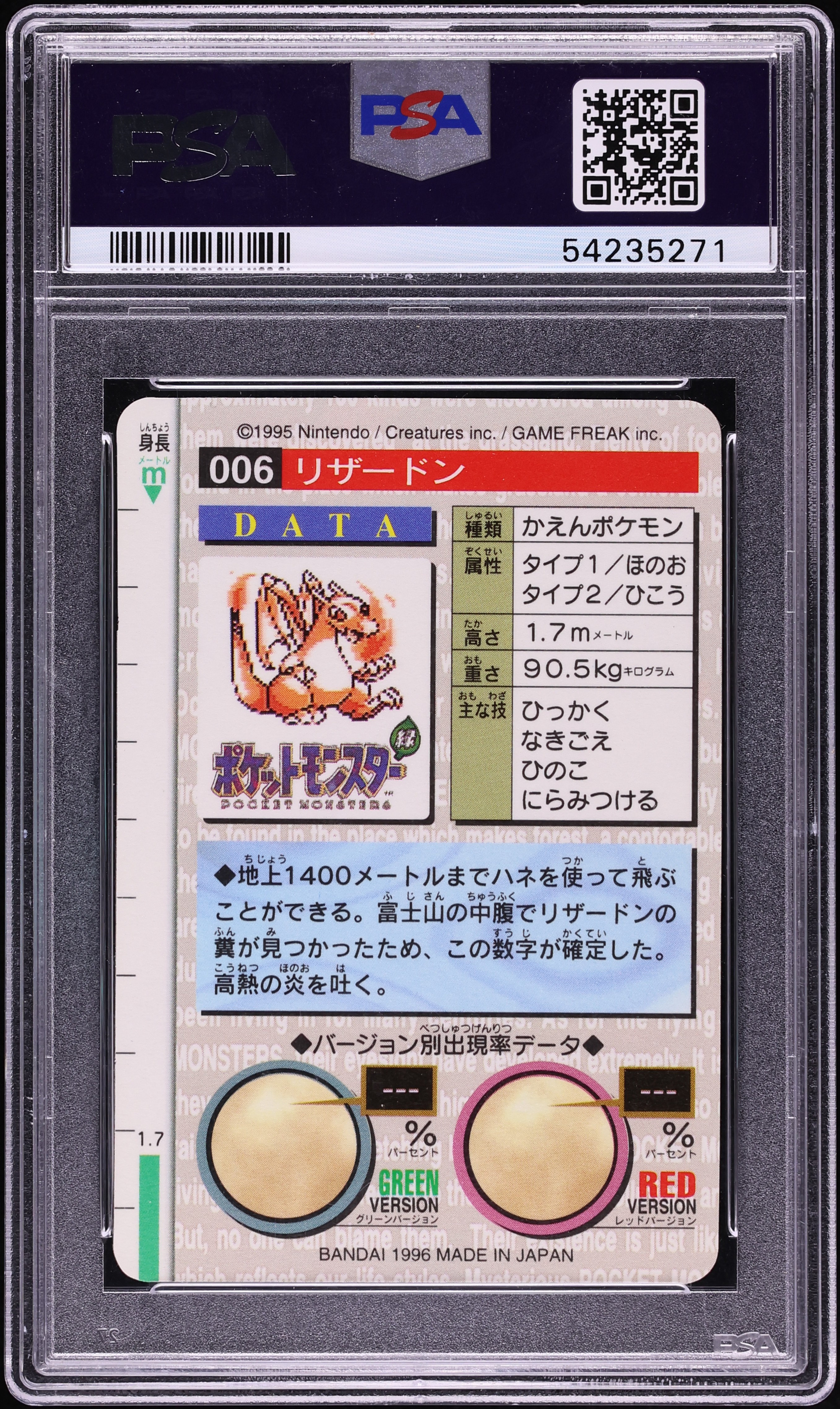 1996 Pokemon Japanese Bandai Carddass Vending Red Prism Charizard