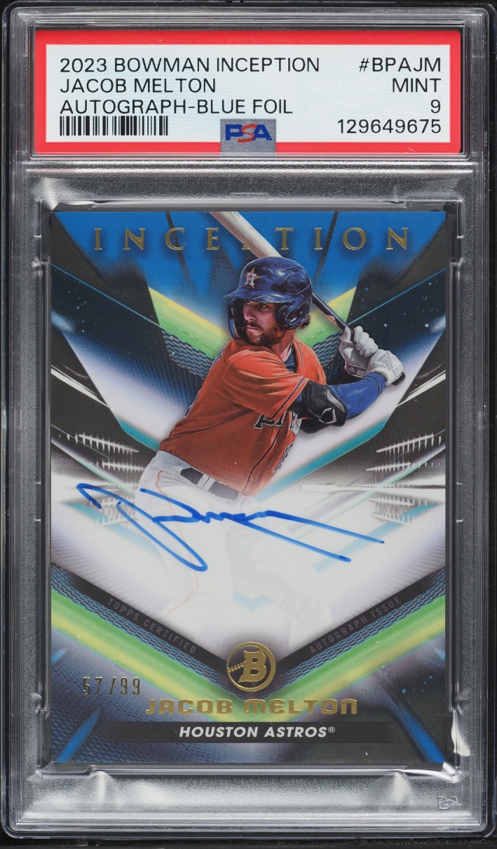 2023 Bowman Inception Blue Foil Jacob Melton PROSPECT AUTO /99 #BPAJM PSA 9 MINT