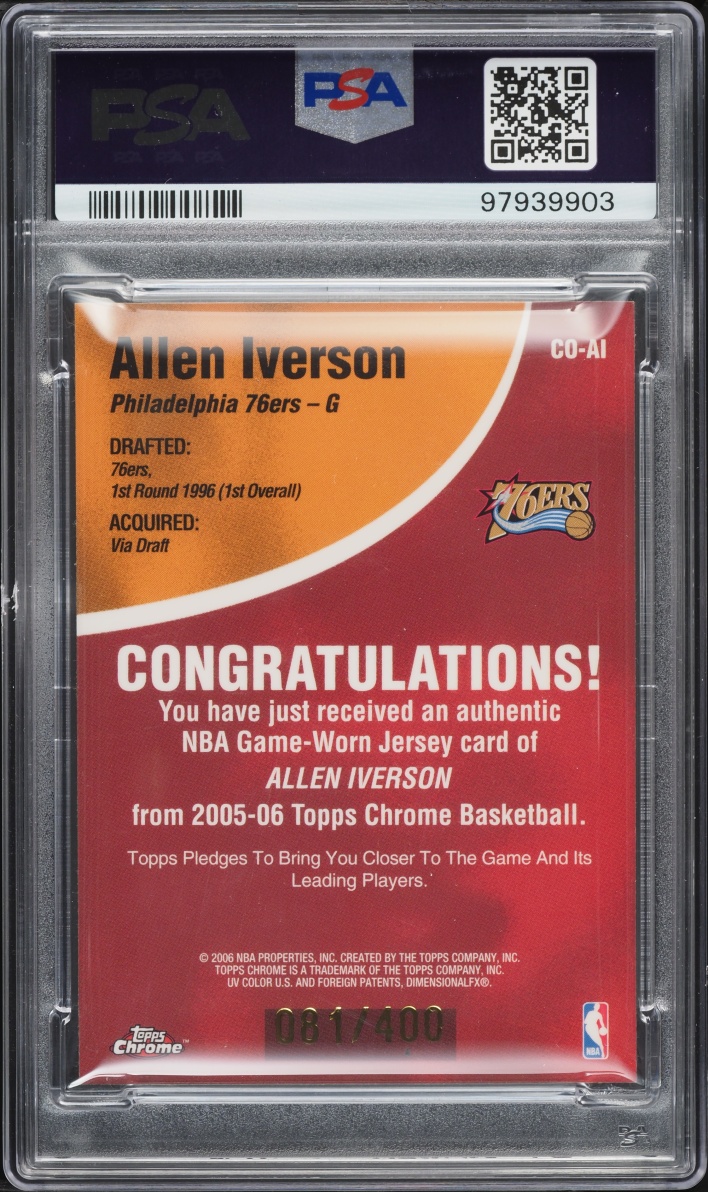 2005 Topps Chrome Chosen One Relics Allen Iverson PATCH /400 #CO-AI PSA 10 GEM MINT