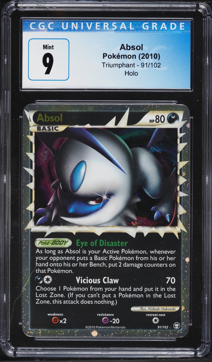 2010 Pokemon HeartGold & SoulSilver Triumphant Holo Absol #91 CGC 9 MINT