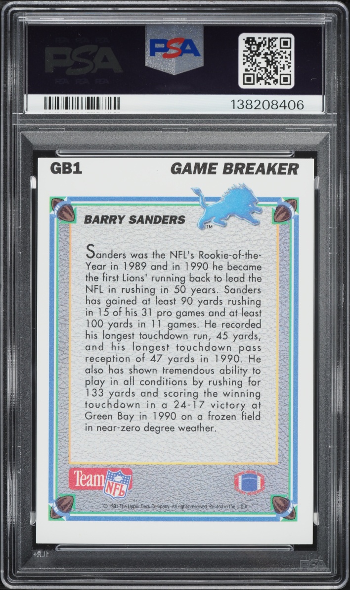 1991 Upper Deck Game Breakers Hologram Barry Sanders #GB1 PSA 8 NM-MT