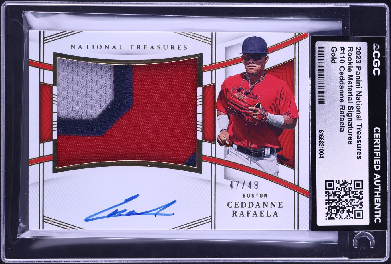 2023 National Treasures Gold Ceddanne Rafaela ROOKIE PATCH AUTO /49 #110 CGC AUTH
