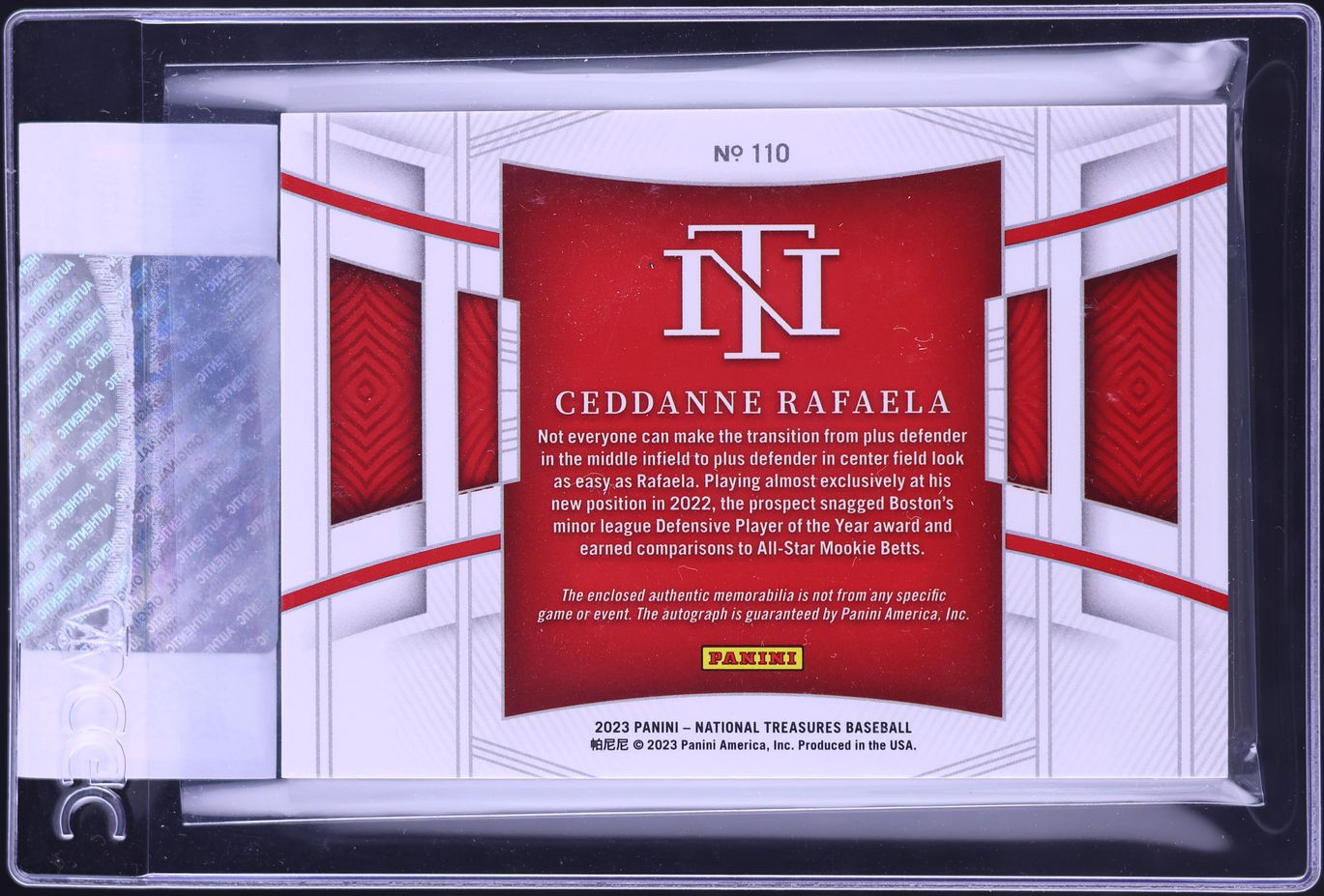 2023 National Treasures Gold Ceddanne Rafaela ROOKIE PATCH AUTO /49 #110 CGC AUTH