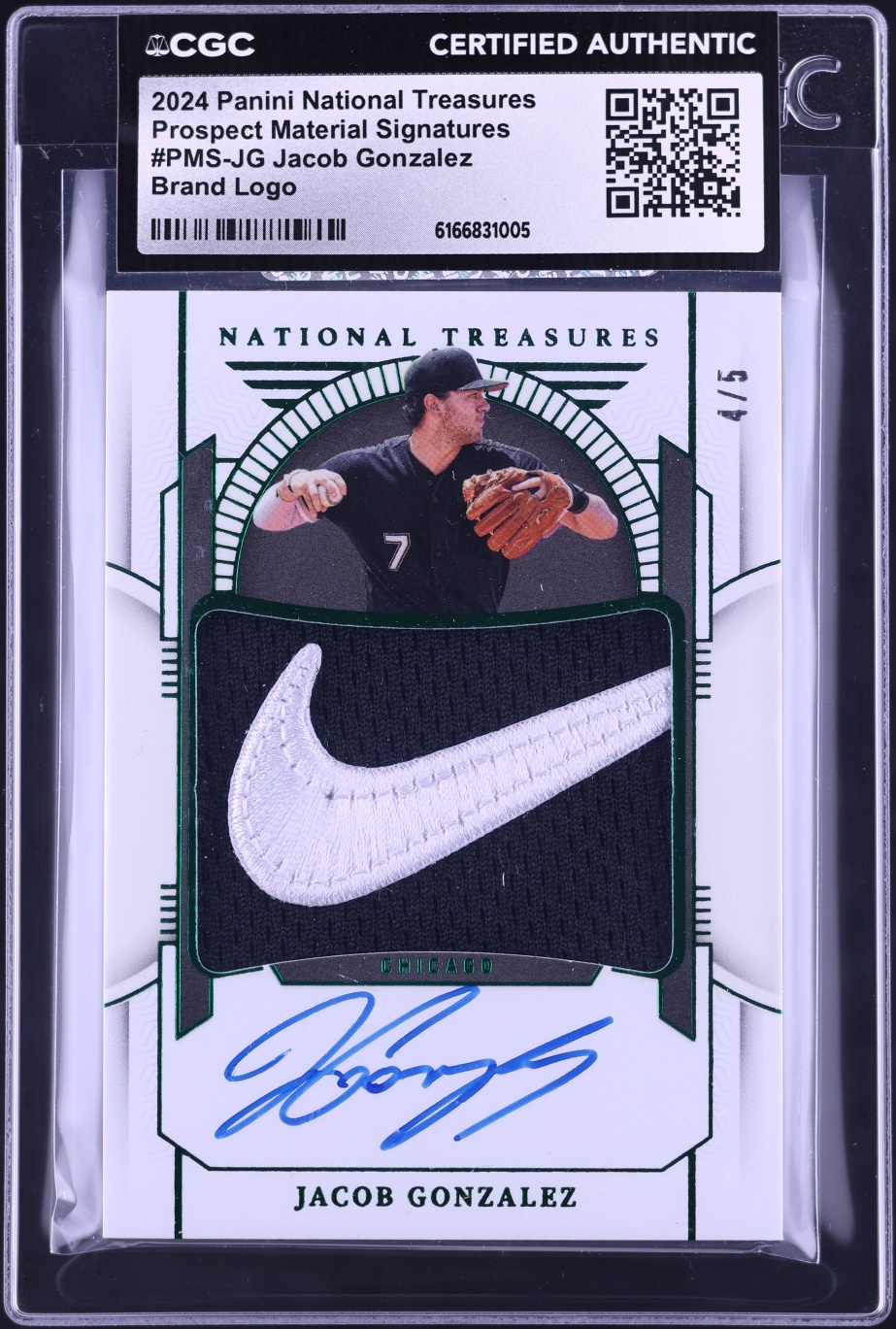 2024 National Treasures Prospect Brand Logo Jacob Gonzalez NIKE PATCH AUTO /5 #PMS-JG CGC AUTH