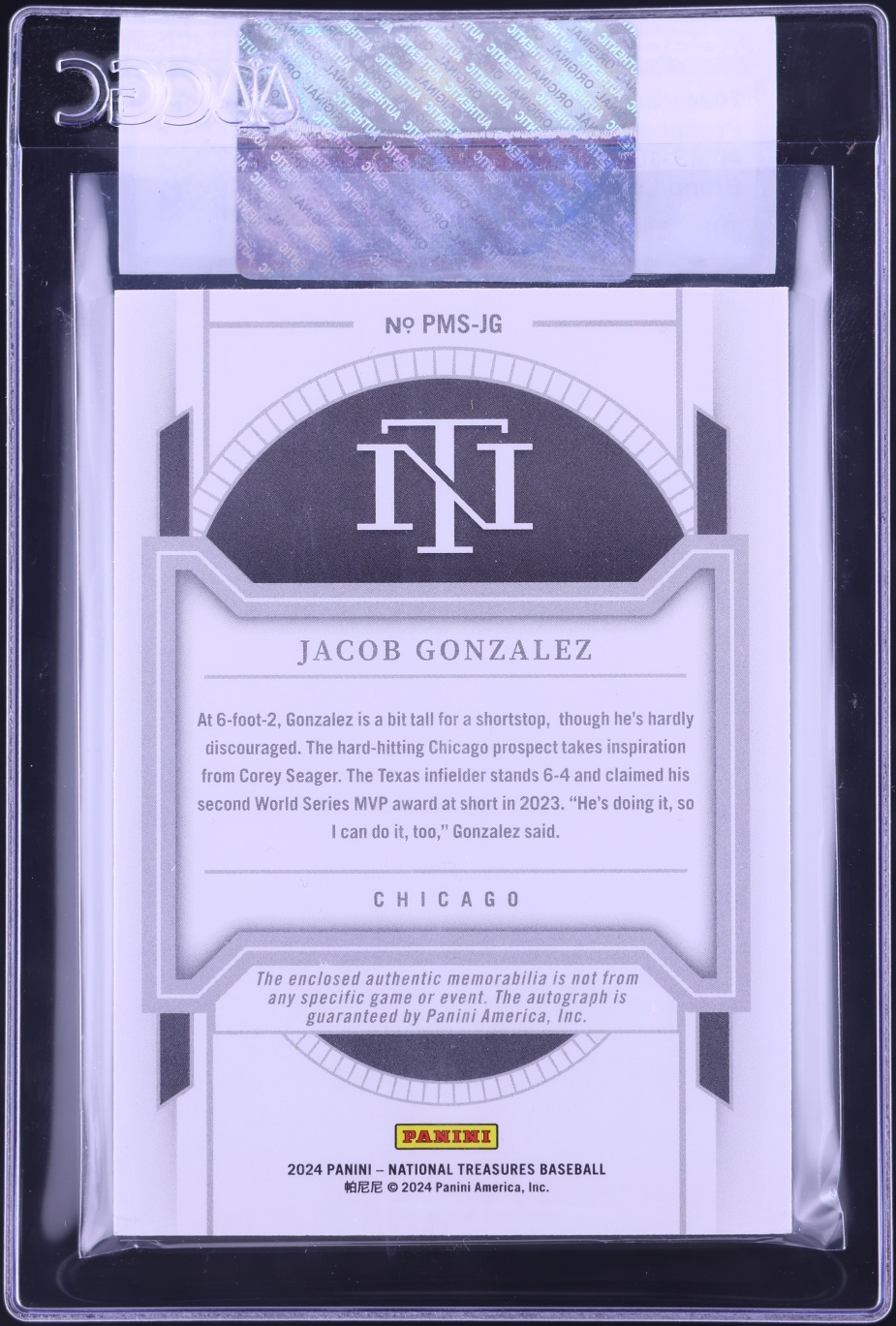 2024 National Treasures Prospect Brand Logo Jacob Gonzalez NIKE PATCH AUTO /5 #PMS-JG CGC AUTH