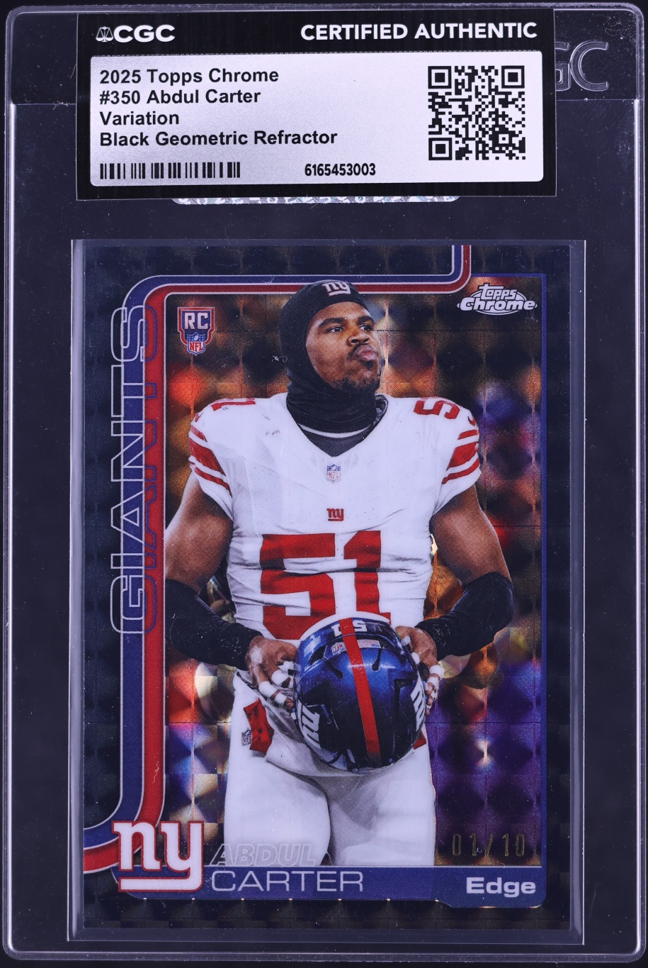 2025 Topps Chrome Variation Black Geometric Refractor Abdul Carter ROOKIE 1/10 #350 CGC AUTH