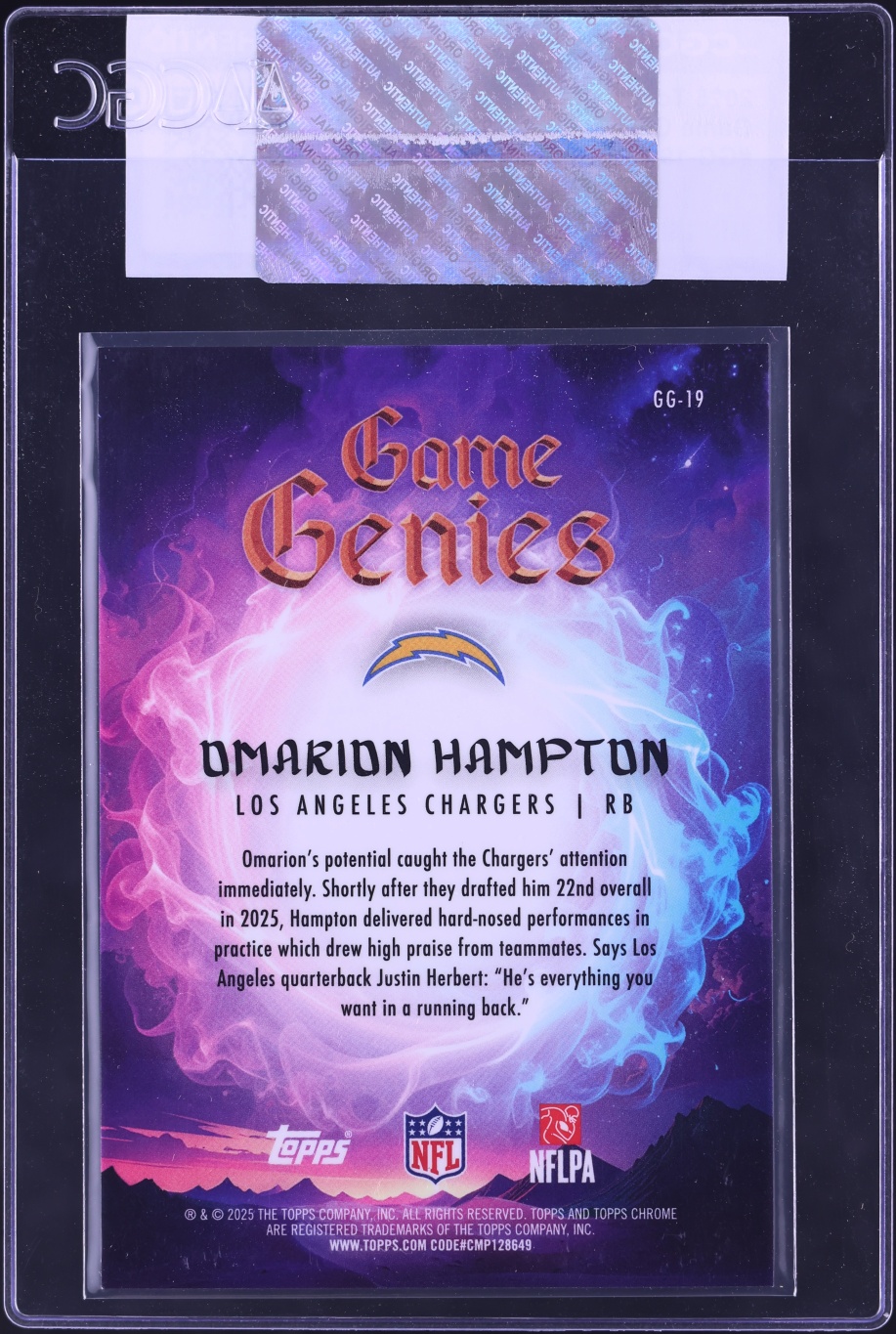 2025 Topps Chrome Game Genies Omarion Hampton ROOKIE #GG-19 CGC AUTH