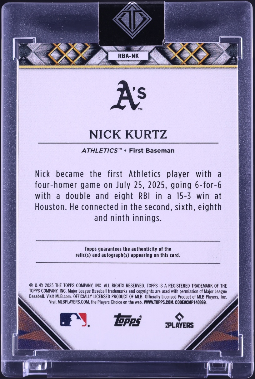 2025 Topps Transcendent Collection Record Breaking Nick Kurtz ROOKIE PATCH AUTO /25 #RBA-NK