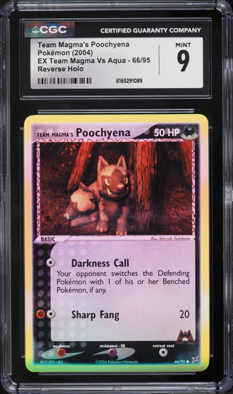 2004 Pokemon EX Team Magma Vs Aqua Reverse Holo Team Magma's Poochyena #66 CGC 9 MINT