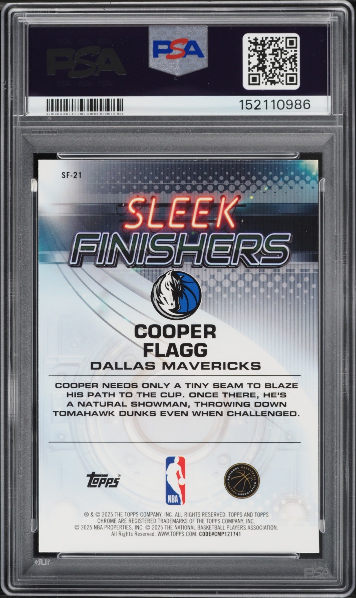 2025 Topps Chrome Sleek Finishers Cooper Flagg ROOKIE #SF-21 PSA 10 GEM MINT