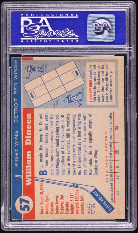 1954 Topps Hockey Bill Dineen #57 PSA 7 NRMT