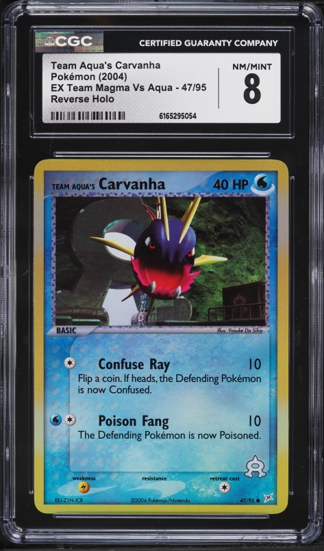 2004 Pokemon EX Team Magma Vs Aqua Reverse Holo Team Aqua's Carvanha #47 CGC 8 NM-MT