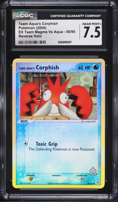 2004 Pokemon EX Team Magma Vs Aqua Reverse Holo Team Aqua's Corphish #50 CGC 7.5 NRMT+