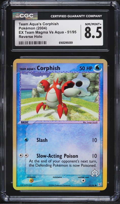2004 Pokemon EX Team Magma Vs Aqua Reverse Holo Team Aqua's Corphish #51 CGC 8.5 NM-MT+