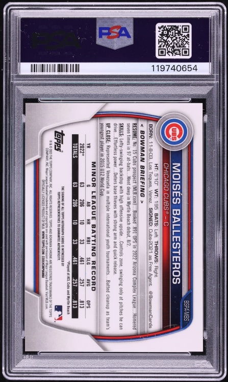 2023 Bowman Chrome Sapphire Edition Aqua Moises Ballesteros PROSPECT AUTO /99 #BSPAMBS PSA 9