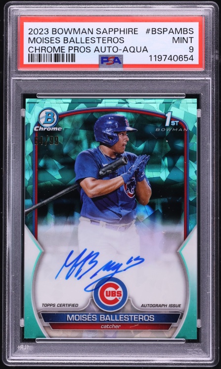 2023 Bowman Chrome Sapphire Edition Aqua Moises Ballesteros PROSPECT AUTO /99 #BSPAMBS PSA 9