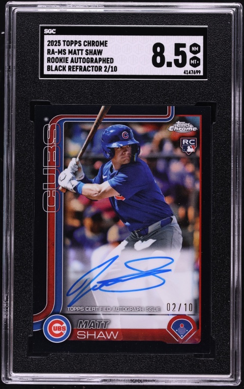 2025 Topps Chrome Black Refractor Matt Shaw ROOKIE AUTO /10 #RA-MS SGC 8.5 NM-MT+