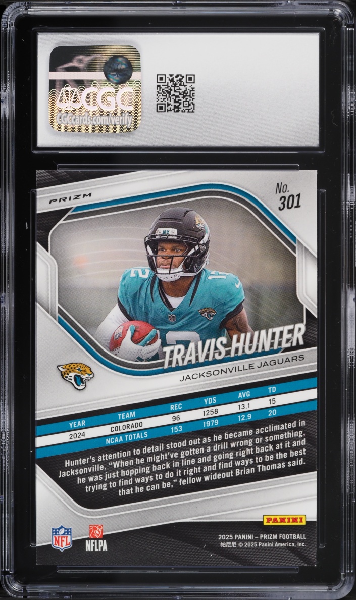 2025 Panini Prizm Green Wave Travis Hunter ROOKIE #301 CGC 9 MINT