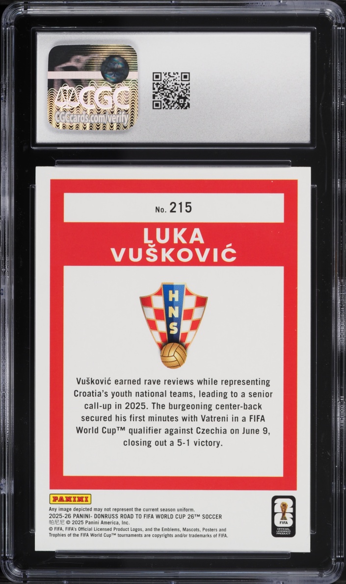 2025 Donruss FIFA World Cup Luka Vuskovic ROOKIE #215 CGC 9 MINT
