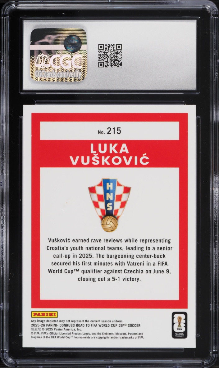 2025 Donruss FIFA World Cup Optic Luka Vuskovic ROOKIE #215 CGC 9 MINT