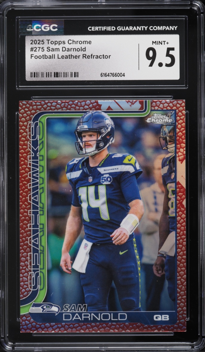 2025 Topps Chrome Football Leather Refractor Sam Darnold #275 CGC 9.5 MINT+