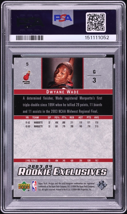 2003 Upper Deck Exclusives Dwyane Wade ROOKIE #5 PSA 10 GEM MINT