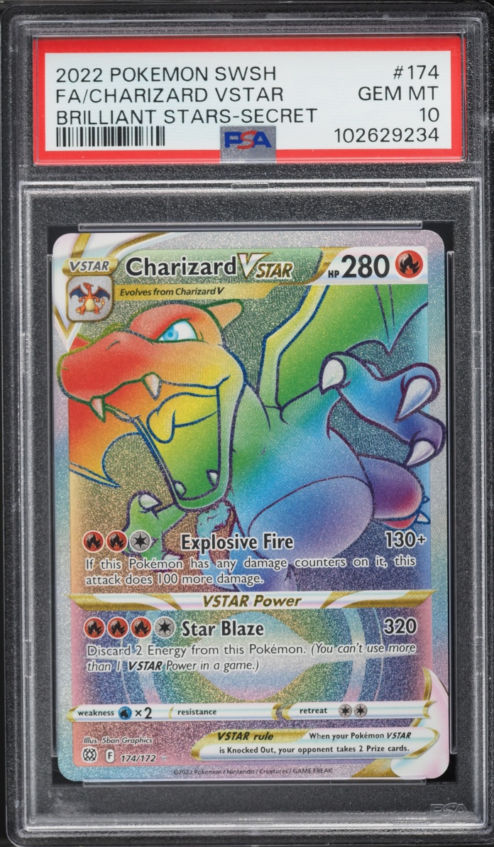 2022 Pokemon Sword & Shield Brilliant Stars Rainbow Rare Charizard VSTAR #174 PSA 10 GEM MINT