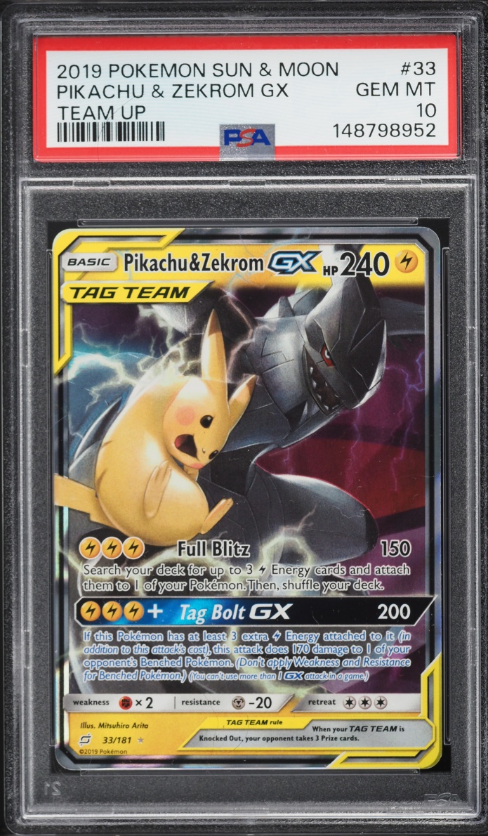 2019 Pokemon Sun & Moon Team Up Holo Pikachu & Zekrom GX #33 PSA 10 GEM MINT