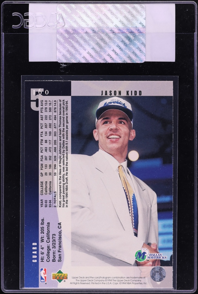 1994 Upper Deck Basketball Jason Kidd ROOKIE #160 CGC AUTH