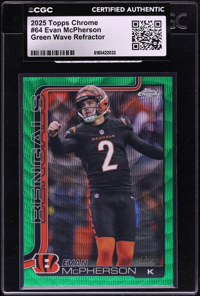 2025 Topps Chrome Green Wave Refractor Evan McPherson /99 #64 CGC AUTH