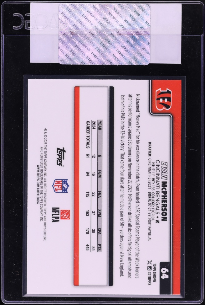 2025 Topps Chrome Green Wave Refractor Evan McPherson /99 #64 CGC AUTH