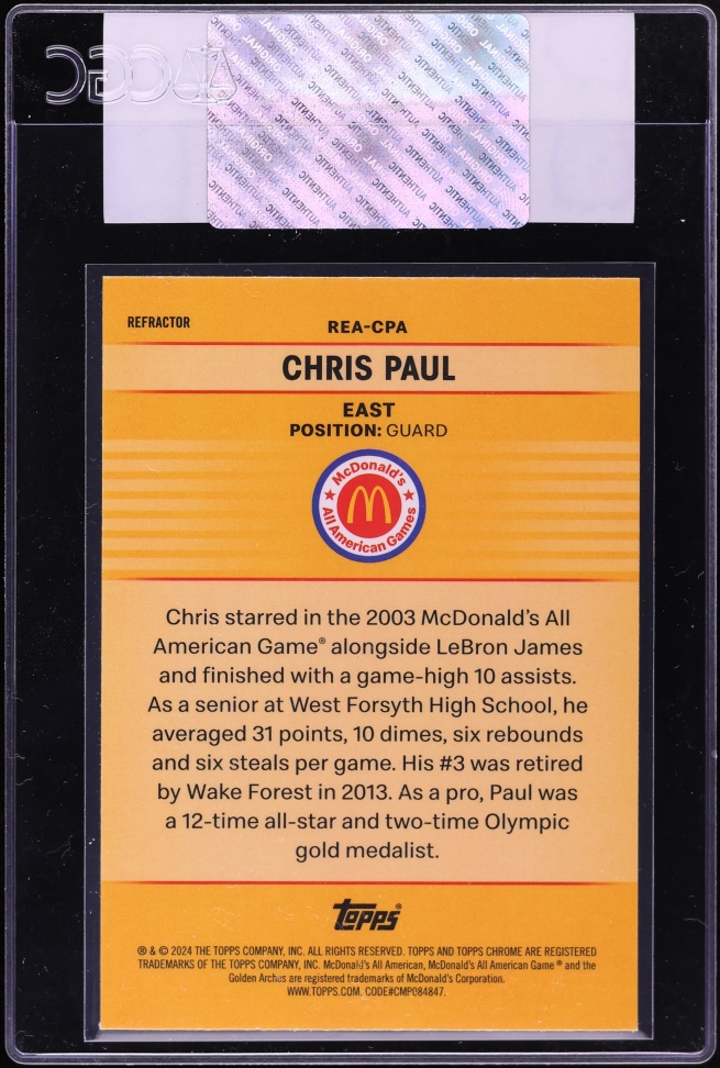 2024 Topps Chrome McDonald's All American Franchise Refractor Chris Paul ROOKIE CGC AUTH