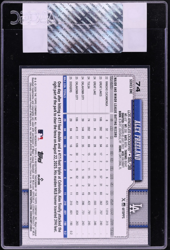 2026 Topps Holo Foil Alex Freeland ROOKIE #74 CGC AUTH