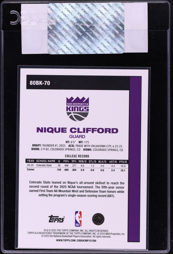 2025 Topps '80-'81 Nique Clifford ROOKIE #80BK-70 CGC AUTH