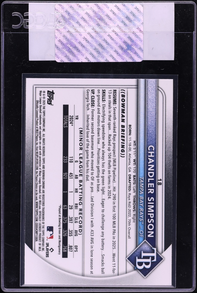 2025 Bowman Chrome Chandler Simpson ROOKIE #18 CGC AUTH