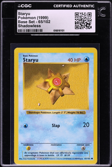 1999 Pokemon Base Set Shadowless Staryu #65 CGC AUTH