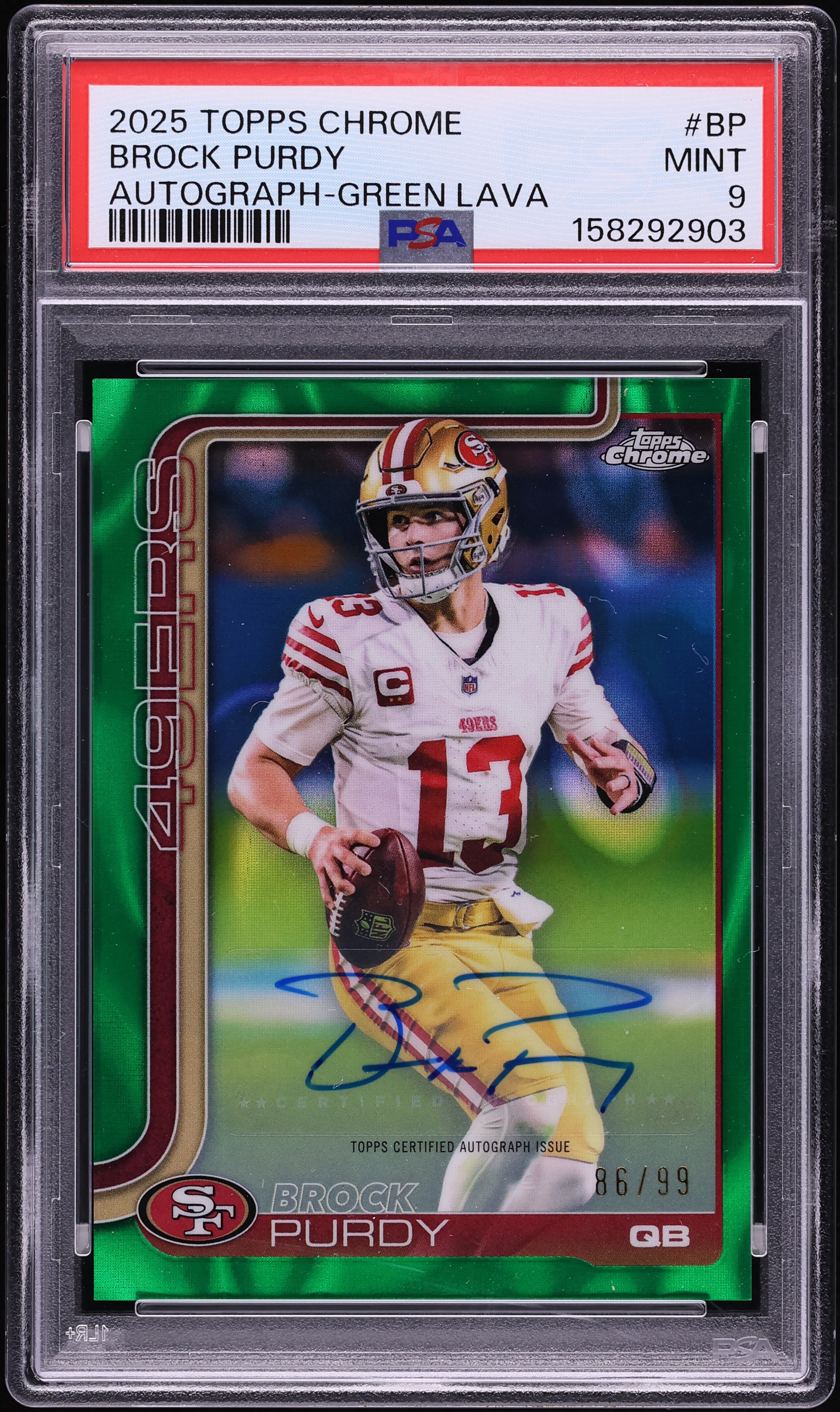 2025 Topps Chrome Green Lava Brock Purdy AUTO /99 #BP PSA 9 MINT