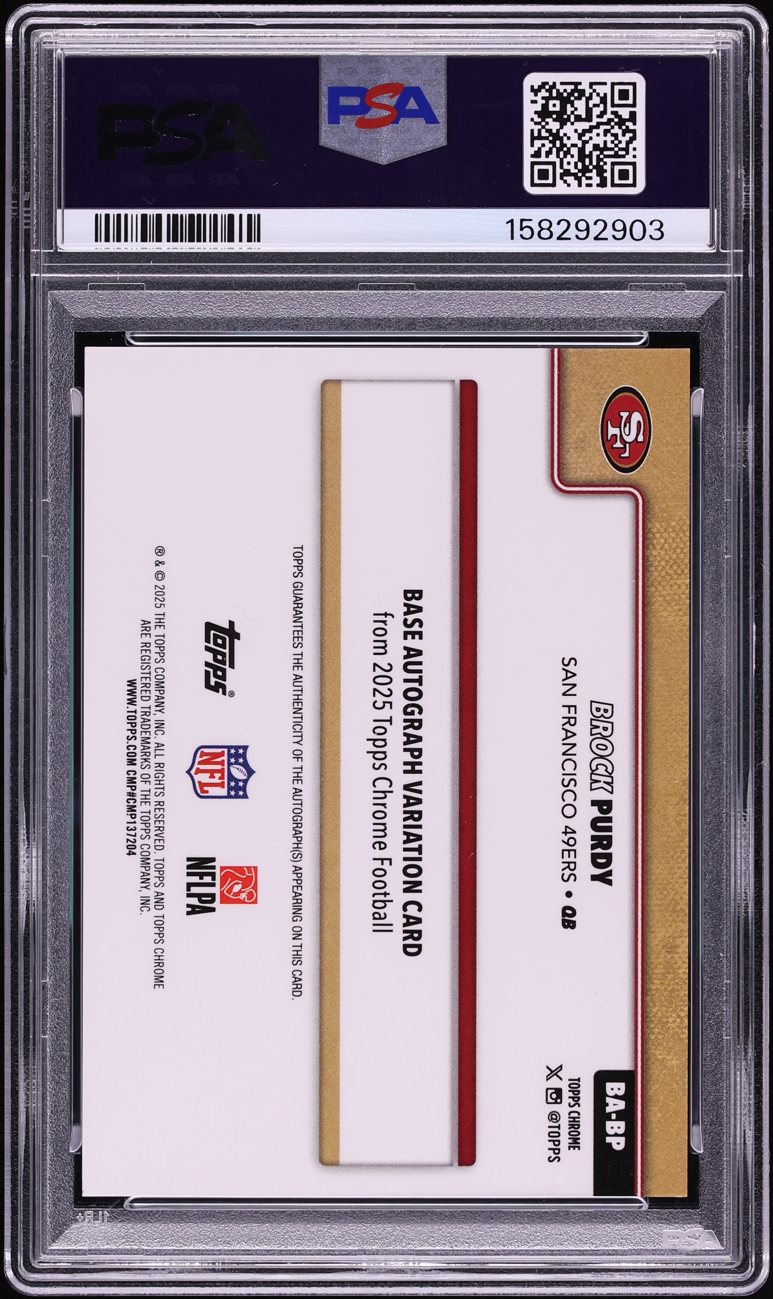 2025 Topps Chrome Green Lava Brock Purdy AUTO /99 #BP PSA 9 MINT