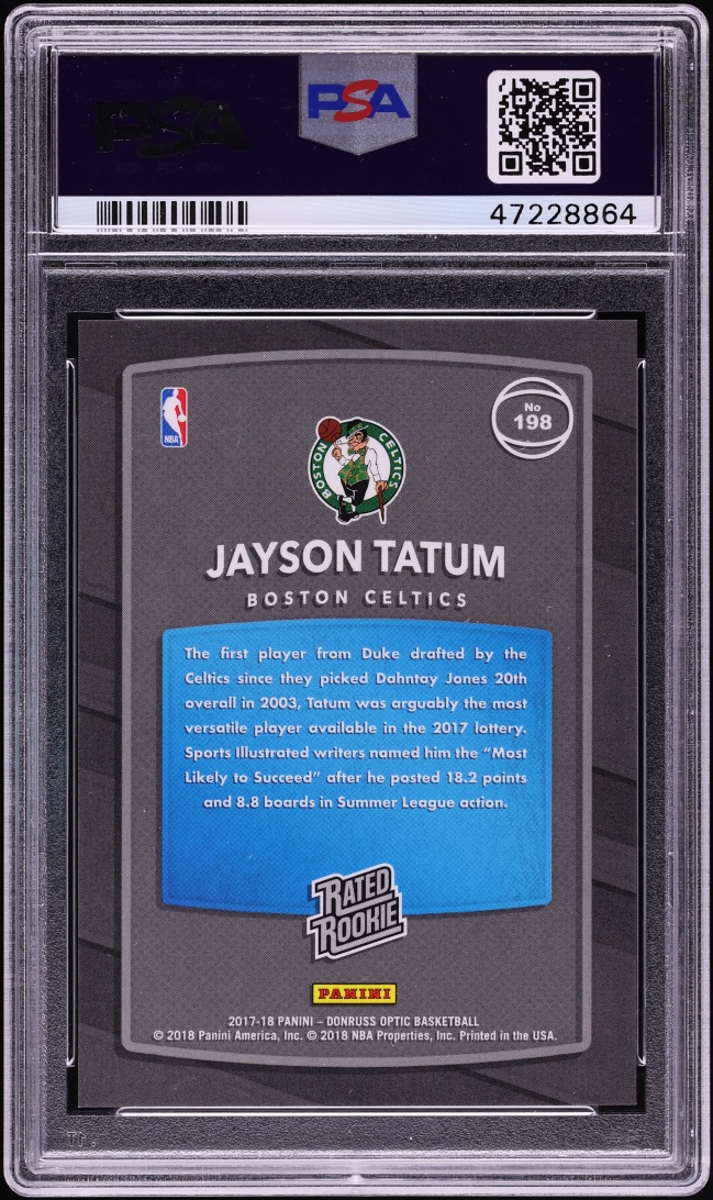 2017 Donruss Optic Shock Jayson Tatum ROOKIE #198 PSA 9 MINT