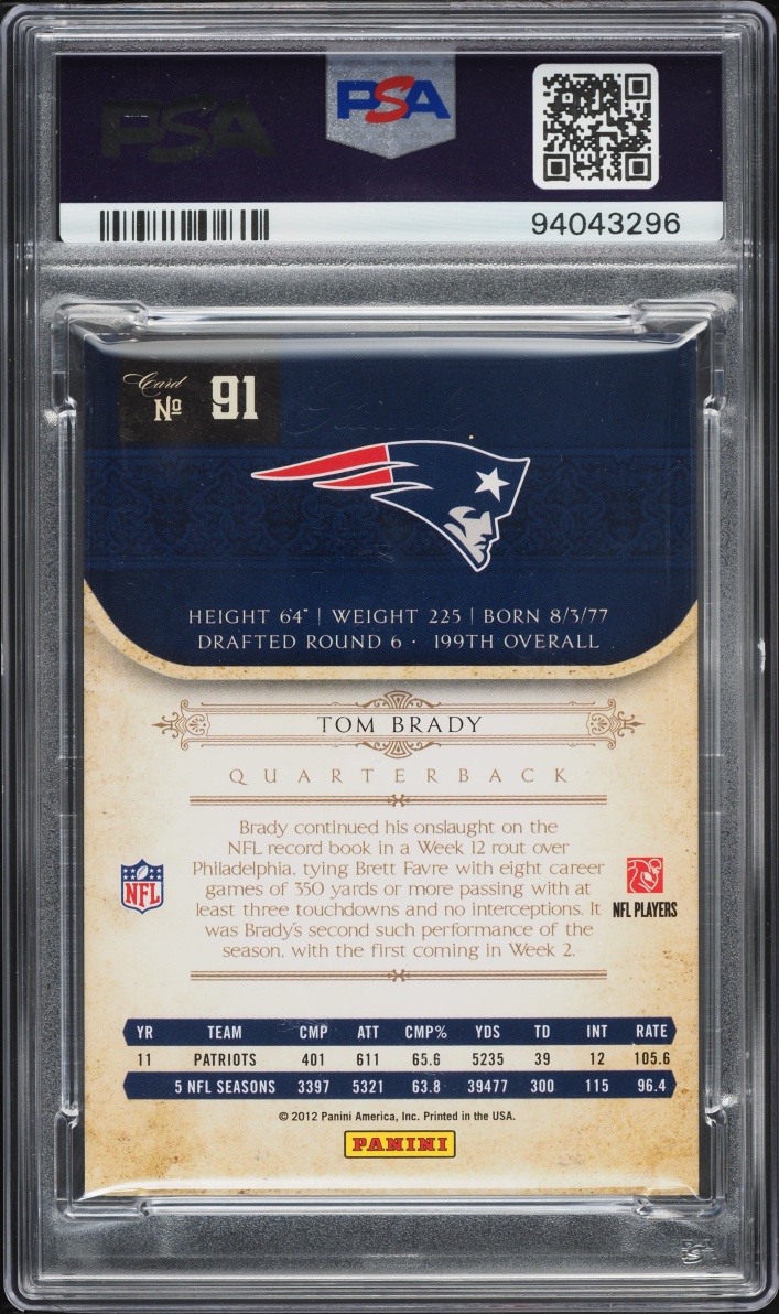 2011 Playoff National Treasures Sample TB12 Collection Tom Brady AUTO DNA 10 #91 PSA AUTH