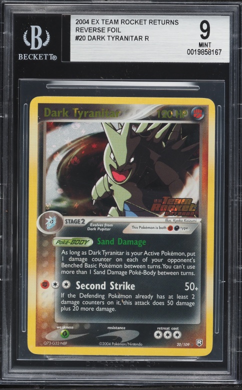 2004 Pokemon Ex Team Rocket Returns Reverse Foil Dark Tyranitar #20 BGS 9 MINT