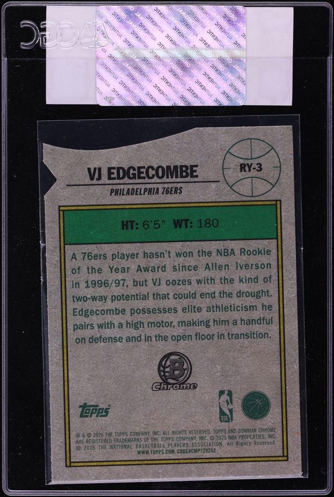 2025 Bowman Chrome ROY Favorites VJ Edgecombe ROOKIE #RY-3 CGC AUTH