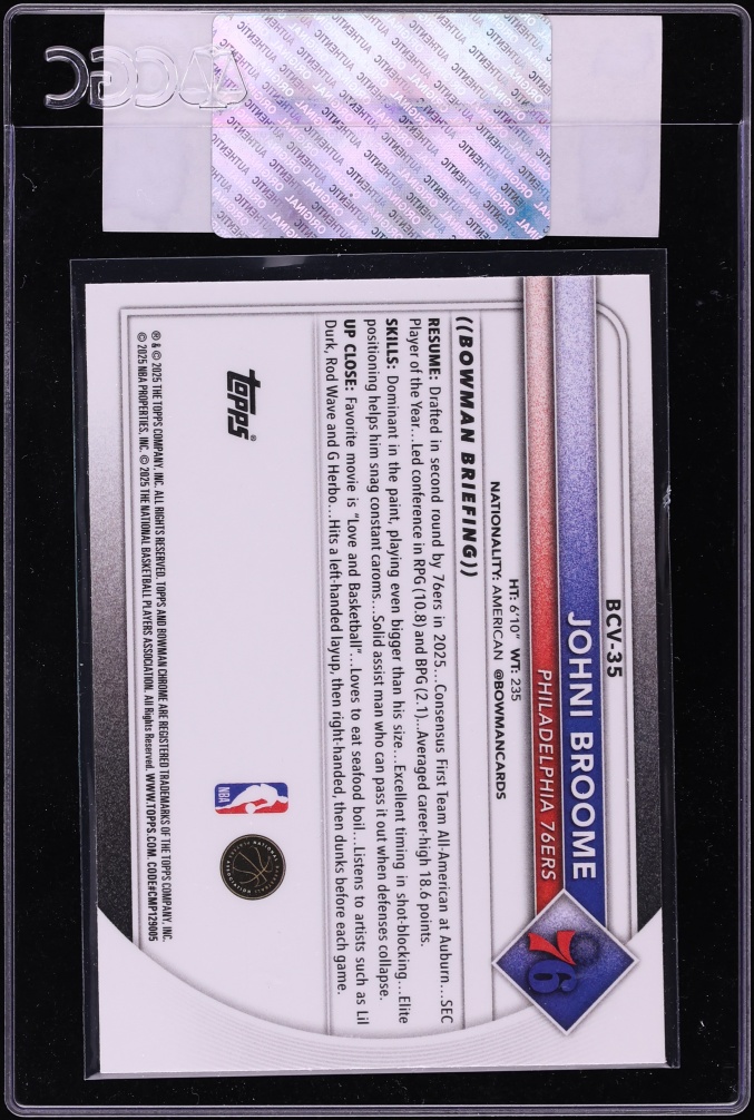 2025 Bowman Chrome Reptilian Refractor Johni Broome ROOKIE #BCV-35 CGC AUTH