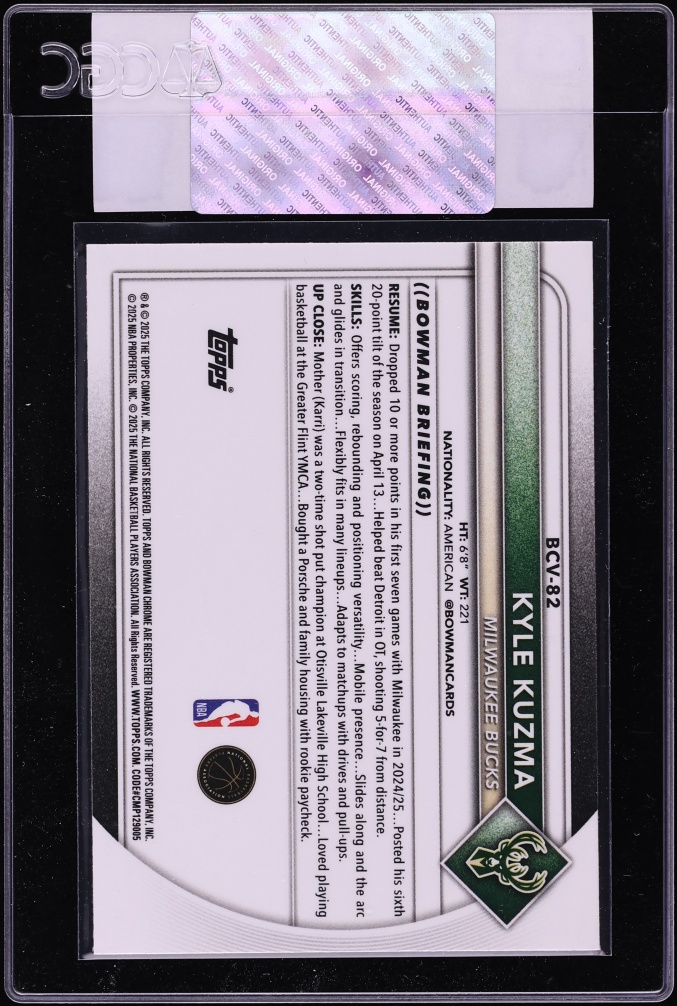 2025 Bowman Chrome Kyle Kuzma #BCV-82 CGC AUTH